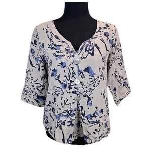 Luca Vanucci Linen Top Medium Beige Abstract Italian Minimalist Neutral V-Neck